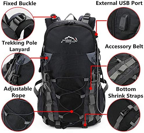 A AM SeaBlue Hiking Backpack 40L Trekking Rucksack For Mens Women Mountaineering Travel Outdoor Waterproof Large Capacity USB Laptop Bag For Climbing Camping Hunting Skiing with Rain Cover