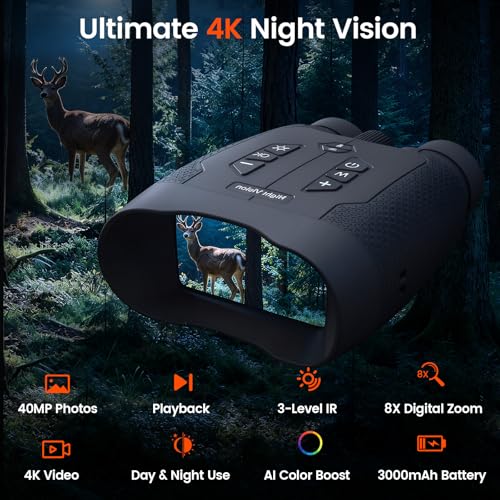 Image of VisioGear Night Vision Goggles for Adults - 4K Night Vision Binoculars with AI Color Boost Mode, Photo & Video Recording, Rechargeable Battery for Wildlife Observation, Camping & Security
