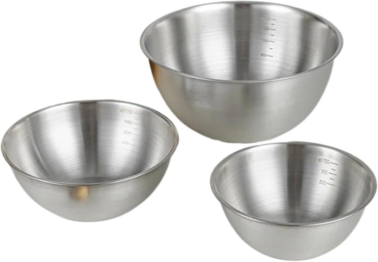 3pcs Stainless Steel Salad Bowls Set Oven Kitchen Mixing With Measurement Marks