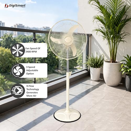 Image of DIGISMART 400mm High Speed Bullet Fan | 2400 RPM Pedestal /Farrata Fan for Home | Adjustable Height | X-Flow Technology | Aerodynamic Blades | Mark-2 Speed Regulator | 1 Year Warranty
