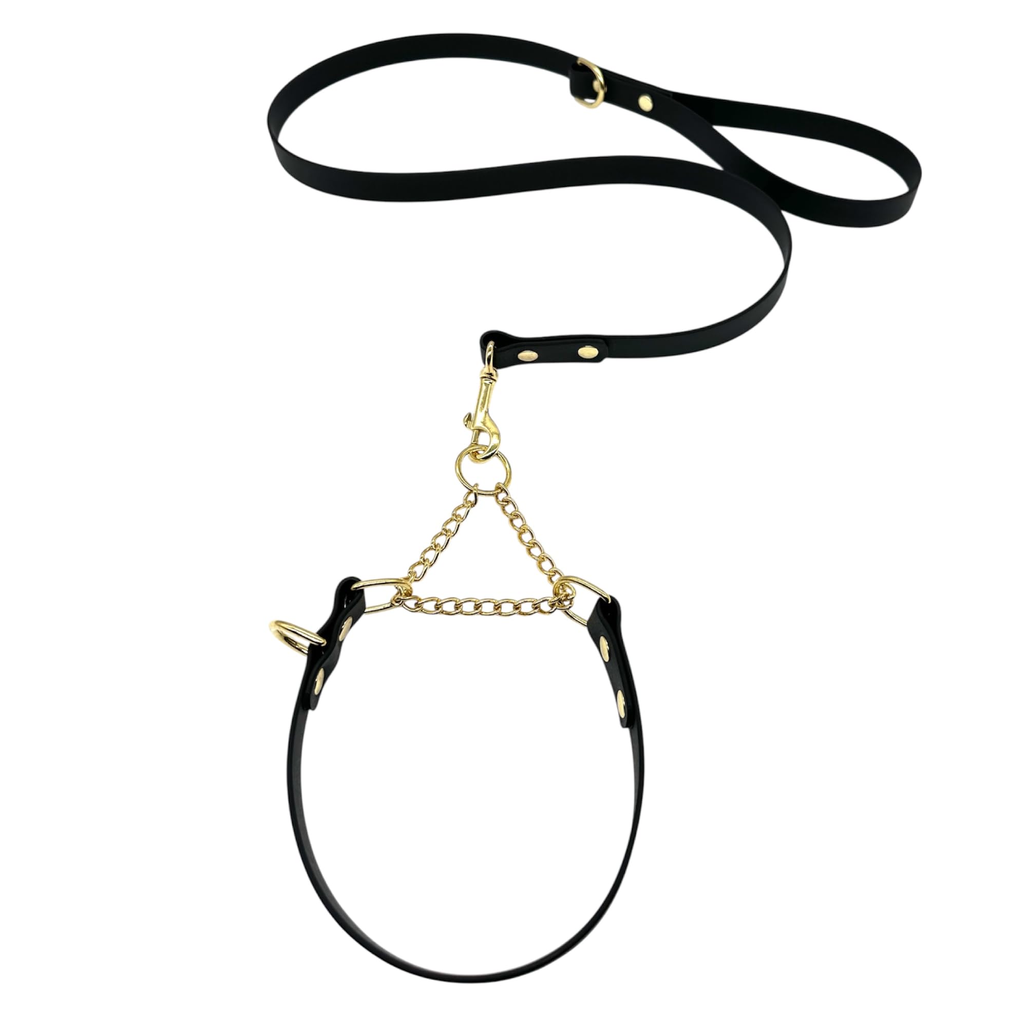L&J Pets UK Martingale Dog Collar & Lead Set | Waterproof & Odour Proof | BioThane Webbing | Solid Brass Chain | Made in UK (Black, XL)