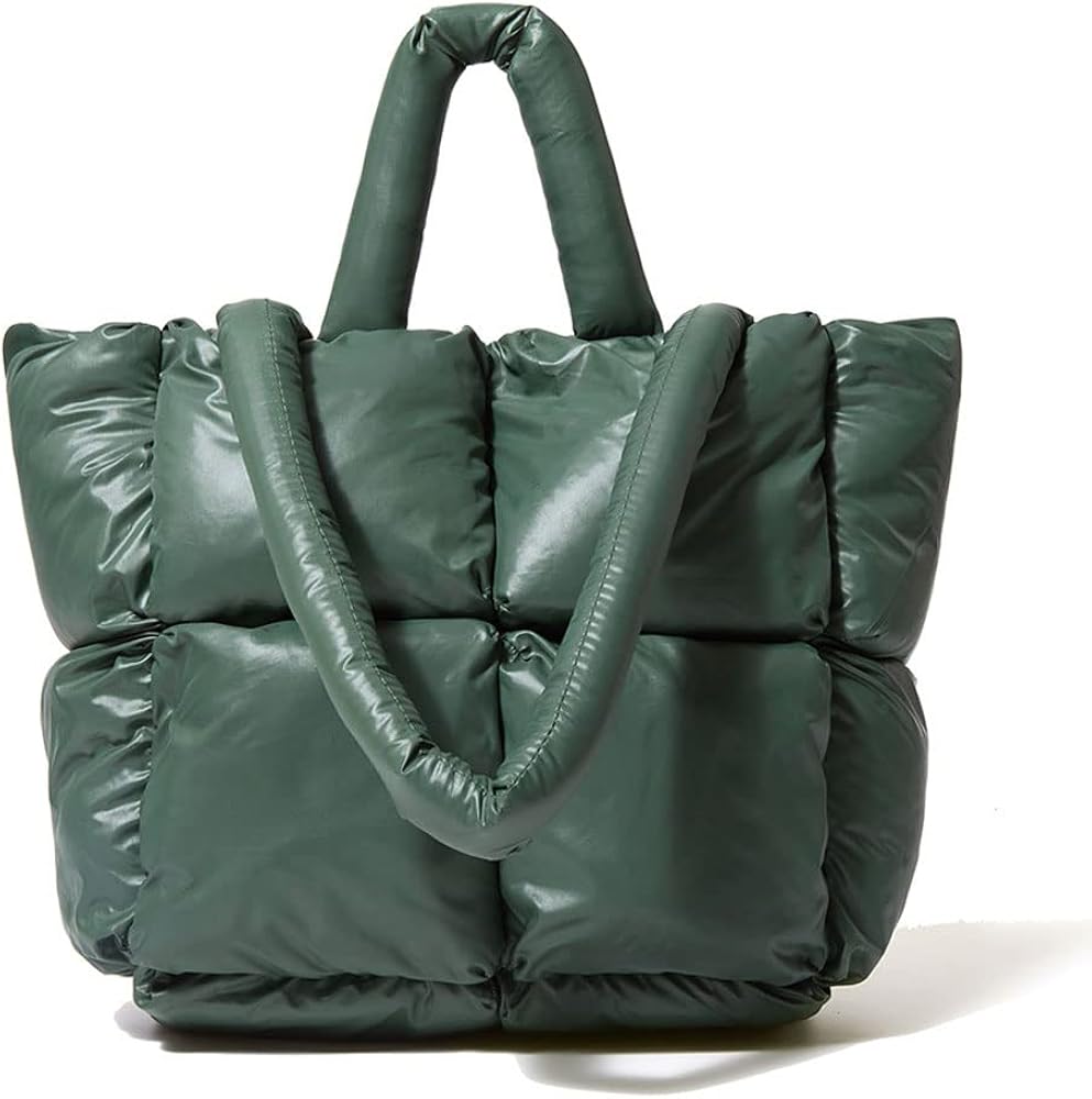 Large Puffer Tote Bag, Trendy Luxury Chic Quilted Cotton Padded Designer Handbags for Women, Winter Soft Puffer Shoulder Bag…