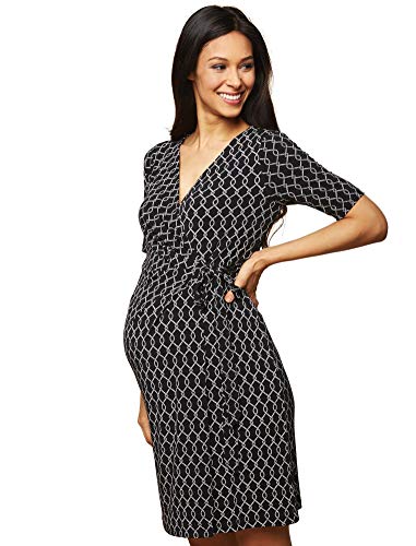 Motherhood Maternity Women's Maternity Elbow Sleeve Wrap Ity Dress With Waist Tie, Black Chain, Medium #TOP8