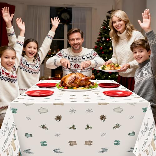 Image of Plastic Disposable Table Cover - 3 Pcs Winter Sweater Balloon Disposable Plastic Rectangle Table Cloth Baby Shower Birthday School Party Favors Classroom Decoration Supplies Games Activities