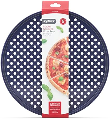 Zyliss E980204 Non-Stick Pizza Tray | 36cm/14in | Carbon Steel | Dark Blue | Pizza Pan/Baking Trays For Oven/Bakeware Tin | Dishwasher Safe | 5 Year Guarantee