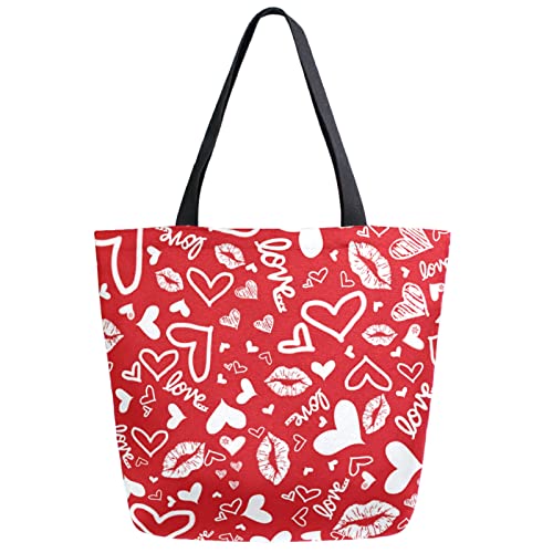 Hearts Floral Love Valentine's Day Extra Large Canvas Shoulder Tote Top Handle Good Storage Bag for School Gym Weekender Beach T