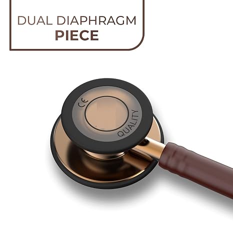 Copper-Finish Chestpiece, Chocolate Tube Cardio 3 Monitoring Stethoscope for Doctors Students Nurse (Dual Head)