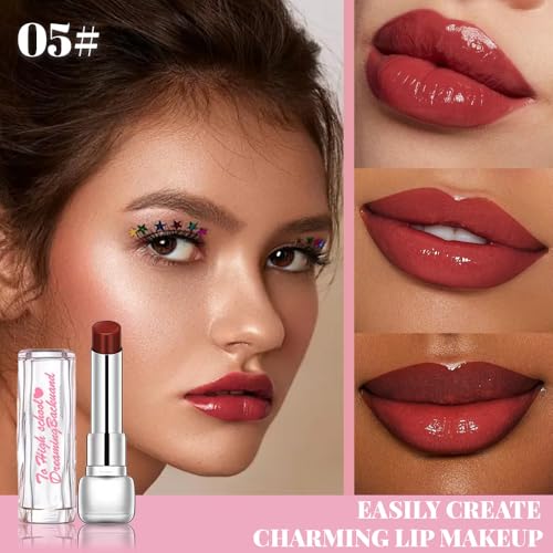 Image of Plumper Moisturizing Butter Lipstick for Women, Natural Tinted Lip Balm Shine Nourishing Hydrating Lip Gloss Stain for Dry Lips, Lightweight Lip Liner Care Makeup, Vegan, 2Pc Rose Red & Plum