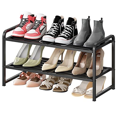 Simple Trending 2 Pack 2-Tier Stackable Shoe Rack, Shoe Shelf Storage Organizer, Black #TOP1