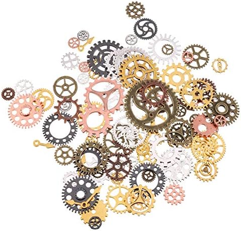 Jewelry Cogs 100 Grams Assorted Antique Steampunk Gears Charms Cogs, for Jewelry Making Accessory & Crafting, Mixed Colors