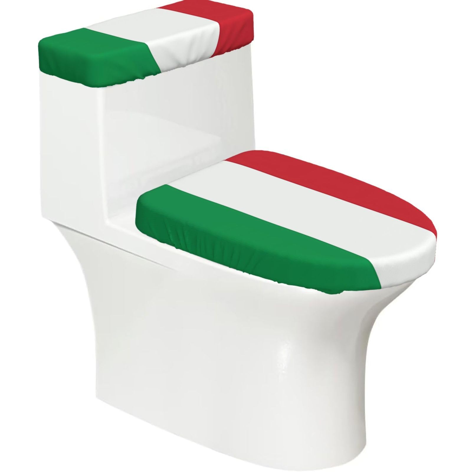 Wzycwb Black Italy Flag 2-Piece Toilet Seat Cover Set With Tank Lid, Elastic Fit For U-Shape & Elongated Toilets, Bathroom Decor, Housewarming Gift