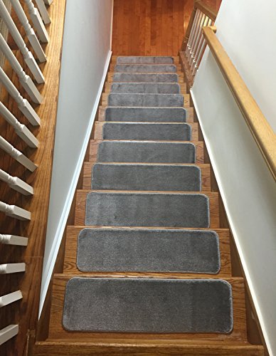 Comfy Stair Tread Treads Indoor Skid Slip Resistant Carpet Stair Tread Treads Machine Washable 8 Â½ inch x 30 inch (Set of 13, Grey)
