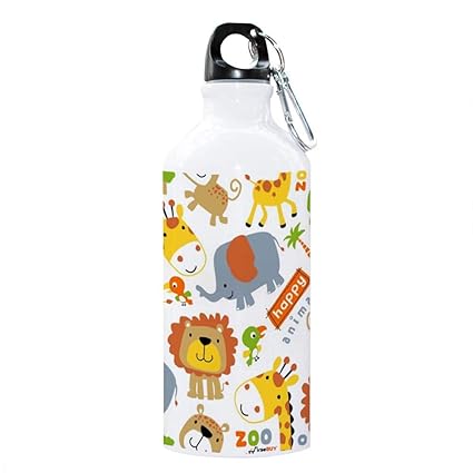 FirseBUY Animals Printed Water Bottle for Boys and Girls Aluminum Eco Friendly & BPA-Free - 600 ml