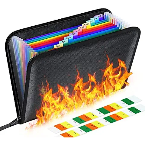 ThinkTex Important Document Organiser, Fireproof & Waterproof, 13 Pockets Zippered Accordion Files, Colorful Tabs, Letter/A4 Size Cover