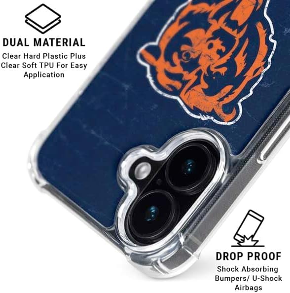 Skinit Clear Phone Case Compatible with iPhone 16 - Officially Licensed NFL Chicago Bears - Alternate Distressed Design