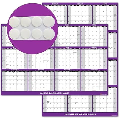 2025 Wall Calendar with Double Sided Tape for Wall hanging, Wet & Dry Erase Laminated, Size 12" x 18", 12 Month Annual Yearly Wall Planner, Reversible, Horizontal/Vertical (Purple) Cover