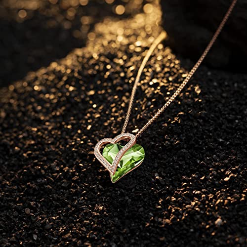 Sumonyo Love Heart Pendant Necklaces For Women Crystals Jewelry Gifts For Women Her Girlfriend Mother's Wife Christmas Birthday Anniversary Valentines Day Peridot #TOP1
