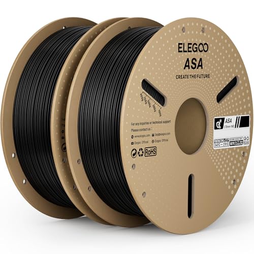 ELEGOO ASA Filament 1.75mm Deep Black 2KG UV & Weather Resistant 3D Printer Filament for Outdoor Functional Parts High Impact Strength Engineering Grad 1kg Spool (2.2lbs) Fit for FDM Printers