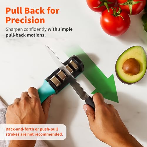Image of IMUSA Kitchen Knife Sharpener, Manual, Coarse to Fine, Non-Slip Base | Tungsten steel blades with ceramic rods, ergonomic grip, ambidextrous, not for serrated knives or scissors
