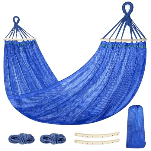 Proberos® Outdoor Hammock for Adult Kids Reinforced Ice Silk Parachute Nylon Breathable Tree Mesh Hammock with Metal Ring Loop Ends Packable Hammock for Beach Trip, Balcony, Camping (190x130cm, Blue)