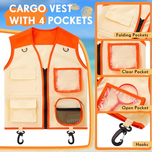Image of Ramede Kids Safari Explorer Vest and Hat Explorer Costume for Fishing Adventure Camping Boy Girls Cosplay