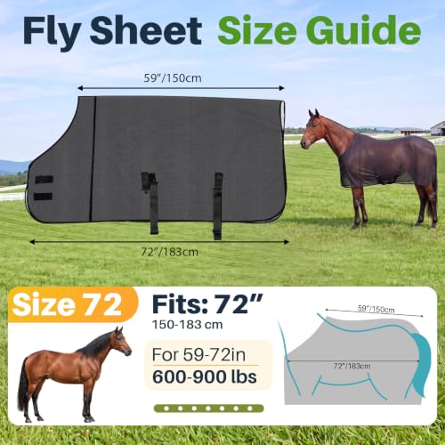Image of Breathable Mesh Horse Fly Sheet for Summer, Size 72 Black Lightweight Cover