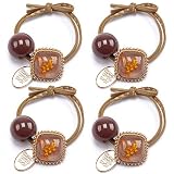 Womens Girls 4 Pack Colorful Acrylic Pom Pom Balls Elastic Hair Ties Rings Ponytail Holder Hair Acce