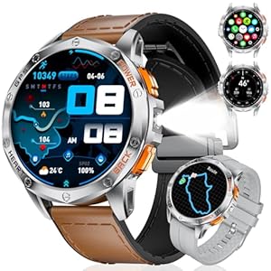 GPS-smartwatch voor heren, met telefoonfunctie, 5 ATM waterdicht, sporthorloge met led-zaklamp, 1,43 inch HD AMOLED-smartwatch met kompas/barometerdruk/hoogtemeter, 170+ sportmodi, voor iOS en Android