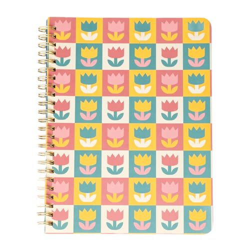 Image of ban.do Small Floral Spiral Notebook, Tulips | 8.5 inch x 6.75 inch Mini Rough Draft Journal with 160 College Ruled Perforated Pages, Pocket, Rounded Corners, and Colorful Cover