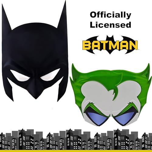 Image of Sun-Staches Batman Sunglasses, DC Comics Heroes & Villains Costume Accessory | Official DC Batman, Robin, Batgirl, Joker, Catwoman, or Harley Quinn | Costume Ready | 100% UV | One Size Fits Most