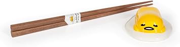 Gudetama The Lazy Egg Chopstick Set & Ceramic Holder | Reusable Chopsticks Set Includes Durable Natural Wood Chopsticks & The Lazy Gudetama Egg As A Holder