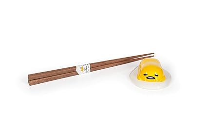 Gudetama The Lazy Egg Chopstick Set & Ceramic Holder | Reusable Chopsticks Set Includes Durable Natural Wood Chopsticks & The Lazy Gudetama Egg As A Holder