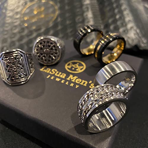 Lasua Men's - 2 Pcs Stainless Steel Classic And Chain Band Ring Set With Silver Color High Polished Wedding Couple Promise For Men Size 10 Graduation Gifts Fathers Day Gifts #TOP3