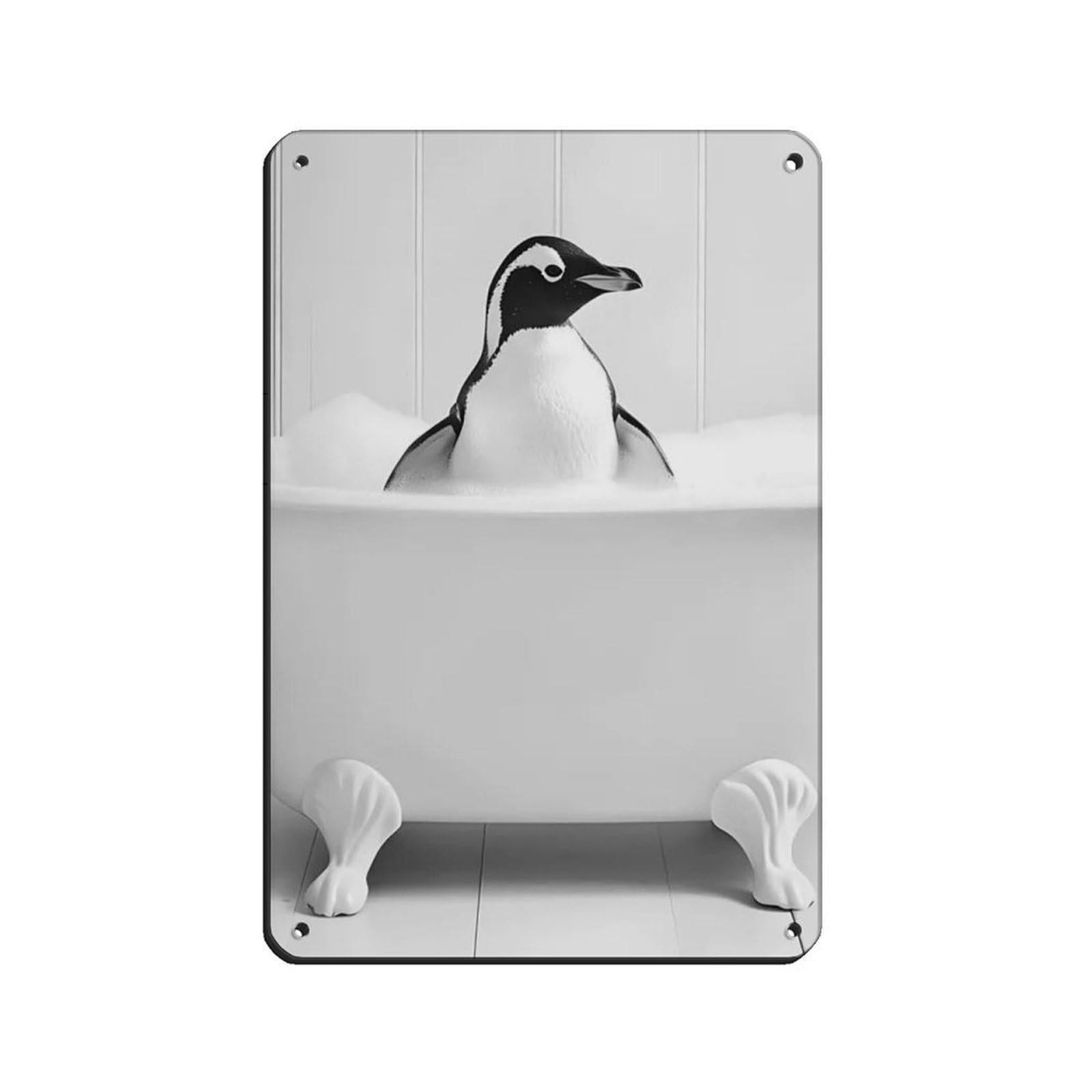 Penguin in The Bathtub, Cute Bathroom Art Retro Poster Metal Tin Sign Chic Art Retro Iron Painting Bar People Cave Cafe Family Garage Poster Wall Decoration 8x12inch(20x30cm)
