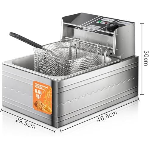 Friggitrice Professionale in Acciaio Inox con Controllo della Temperatura, cestello e Coperchio, Facile da Pulire per cucine Professionali e ristoranti, 5,5 l e 5,5.5L
