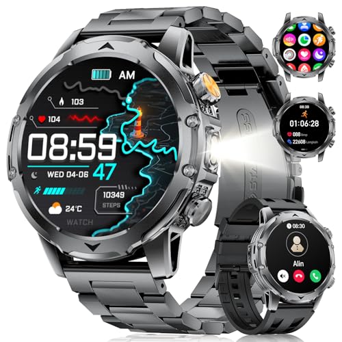 Smartwatch Uomo Militare con 1000mAh/Torcia LED/2 Cinghie, 1.53"HD Smart Watch