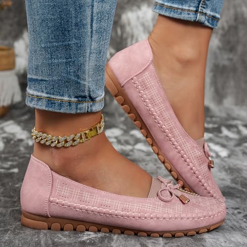 Curvahouse Orthopedic Leather Shoes, Lightweight Anti-Slip Breathable Sandals, Dressy Slip-On Bow-Knot Round Toe Flats Loafers3