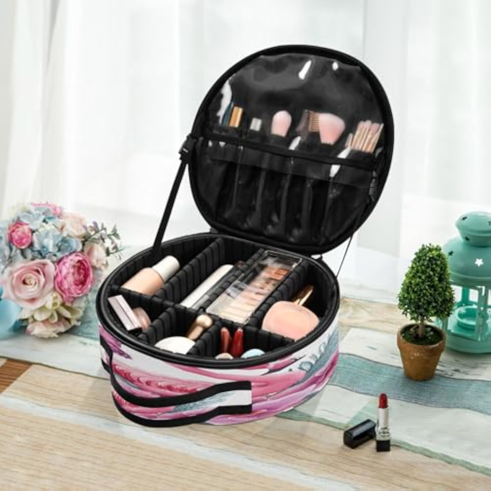Flamingo Orchid Flowers Butterfly Travel Makeup Case