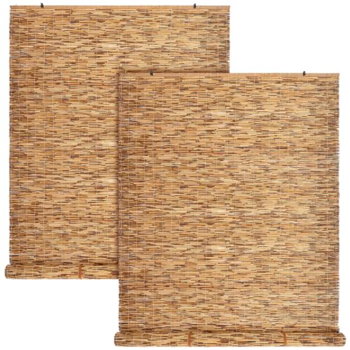 DoubleFill 2 Pcs 42" W X 72" H Outdoor Bamboo Shades, Carbon Brown