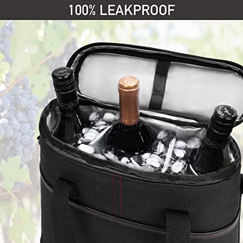 opux 3 Bottle Wine Carrier Tote, Insulated Leakproof Wine Cooler Bag, Wine Travel Bag Tote for Picnic BYOB Beach, Portable Wine Bottle Carrying Case, Gift for Wine Lover Women Men Christmas, Black