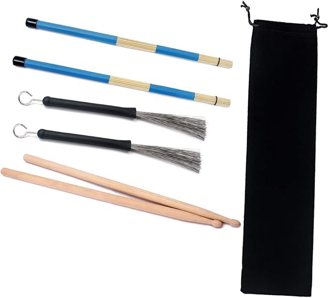 Set de baquetas y escobillas para batería color azul miniatura 4