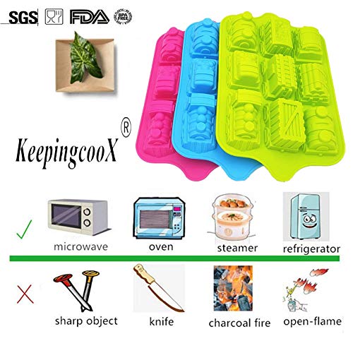 Keepingcoox 9 Cups Train Cupcake Liners For Kids, Non-Stick Silicone, Ice Cube Mold, Jelly, Candy, Perfect Mould For Cake Dessert Decorating, Extra Thick, Random Color #TOP4
