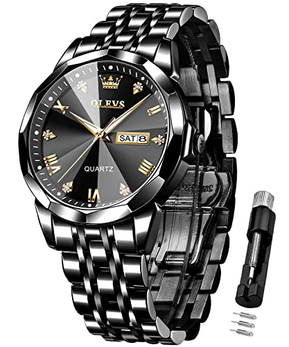 OLEVS Uhren Herren Diamant Business Kleid Analog Quarz Edelstahl Wasserdicht Leuchtdatum Zweifarbig Luxus Casual Armbanduhr Geschenke für Männer