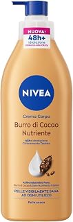 NIVEA Crema Corpo Burro di Cacao Nutriente 400 ml, Crema idratante corpo 48h+ arricchita con Acido Ialuronico Puro, Burro di Cacao e Siero Nutrimento Intenso, Body lotion per pelle secca o molto secca