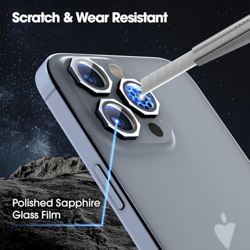 Image of GadgetBite Snaptra Octagon Lens Protector Compatible With iPhone 15 Pro & iPhone 15 Pro Max - 9H Tempered Glass Camera Cover with Metal Ring, Scratch-Resistant,Camera Lens Protection - Dark Blue