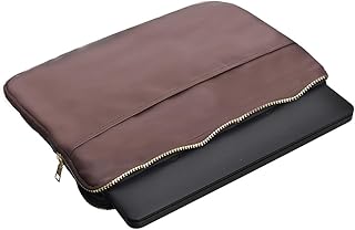 Accelerate Plain Dark Brown Leather Protective 15-15.6 inch Premium Laptop Sleeve Case with Zipper and Front Pocket for Accessories | Slim Design Laptop Bag compatible with MacBooks and Laptops