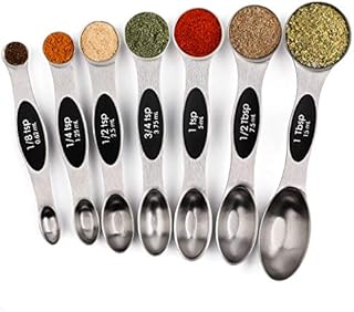 Magnetic Measuring Spoons Set of 7 Stainless Steel Metal Double Sided Teaspoon Tablespoon for Dry and Liquid Ingredients