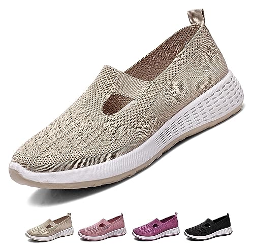 Women's Walking Shoes Slip On Loafers, Memory Foam Flat Sneakers Lightweight Non-Slip Breathable Wedge Driving Shoes