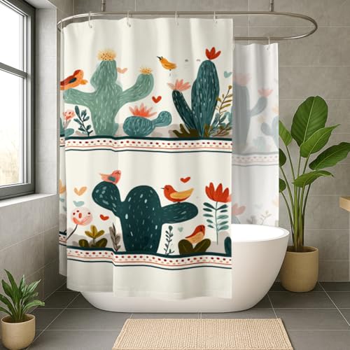 Rideau de douche extra large 274x183 cm en polyester imperméable motif cactus