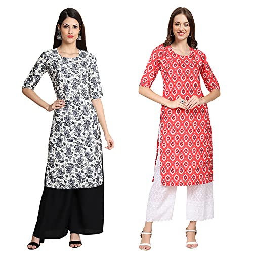 Image of Pinkmint Designer Woman's Crepe Multicolored Straight Kurta [A-355-330]